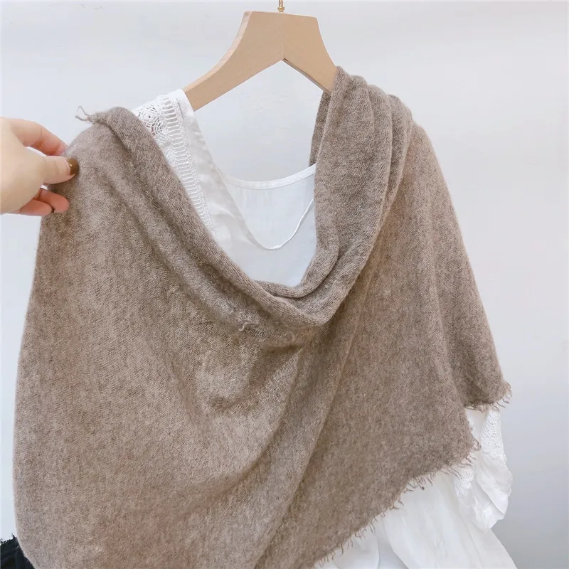 Chal de Cachemira con Borde Crudo, Ligero, Asimétrico, Bufanda, Envoltura