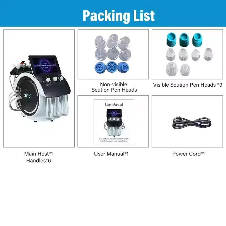 6 في 1 هيدرو جلدي تنظيف عميق إزالة الرؤوس السوداء H2o2 الأكسجين النفاثة أكوا قشر جهاز تجميل الوجه المياه