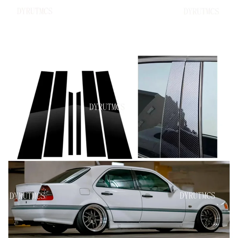 

Fit For Mercedes-Benz C Class W202 1994-2000 Glossy Black Silver Carbon Pillar Post Door Window Column BC Trim Sticker Cover