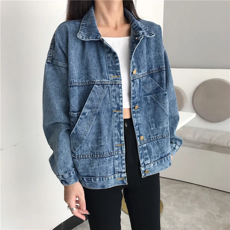 

2022 Spring Autumn Jackets for Women New Fashion Kpop Loose Jacket Long Sleeve Retro Denim Short Coat