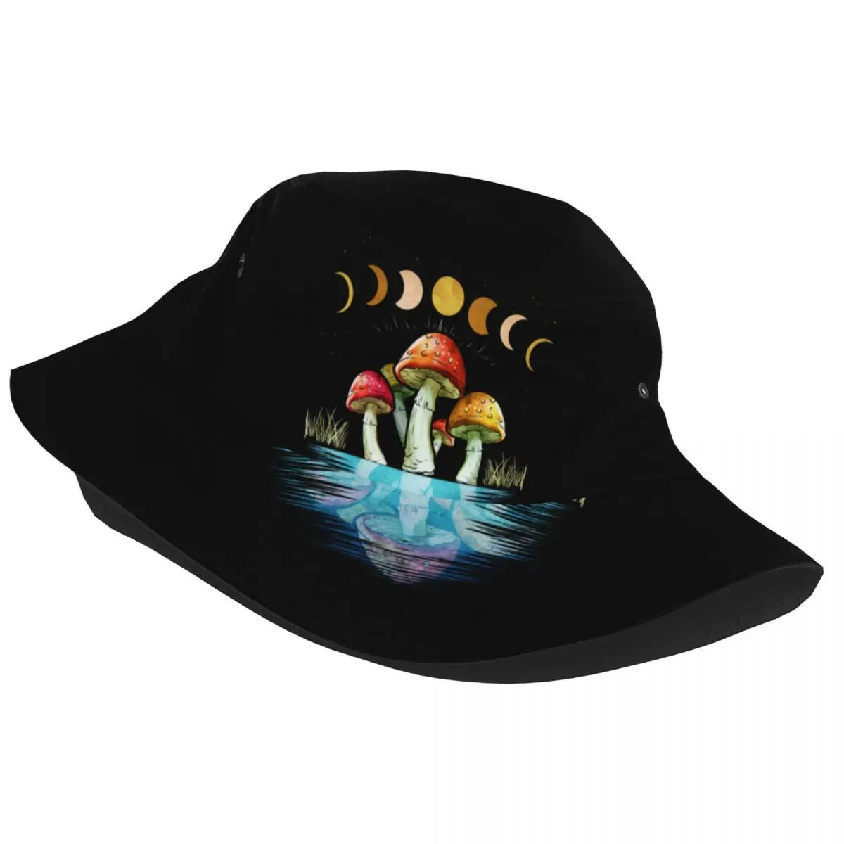 Goblincore Asthetics Lunar Cycle Bucket Hats Vocation Getaway Headwear Merchandise Vintage Mushrooms Gift Fisherman Caps