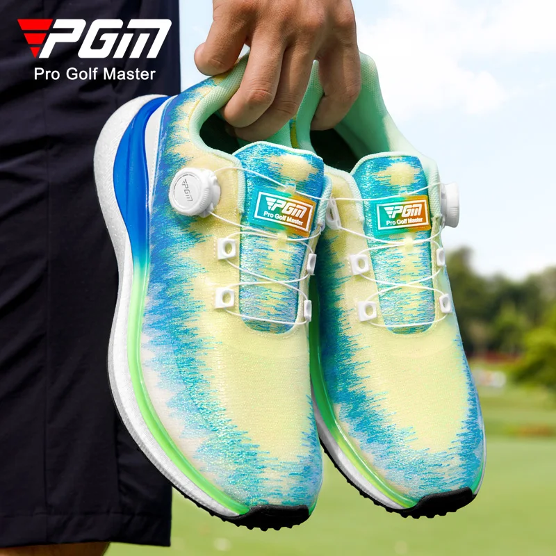 PGM Men's BOA Dial Golf Shoes Tie‑Dye Mesh Upper Popcorn Cushion Midsole Anti‑Side‑Slip Lightweight Outdoor Sport Golf Sneakers