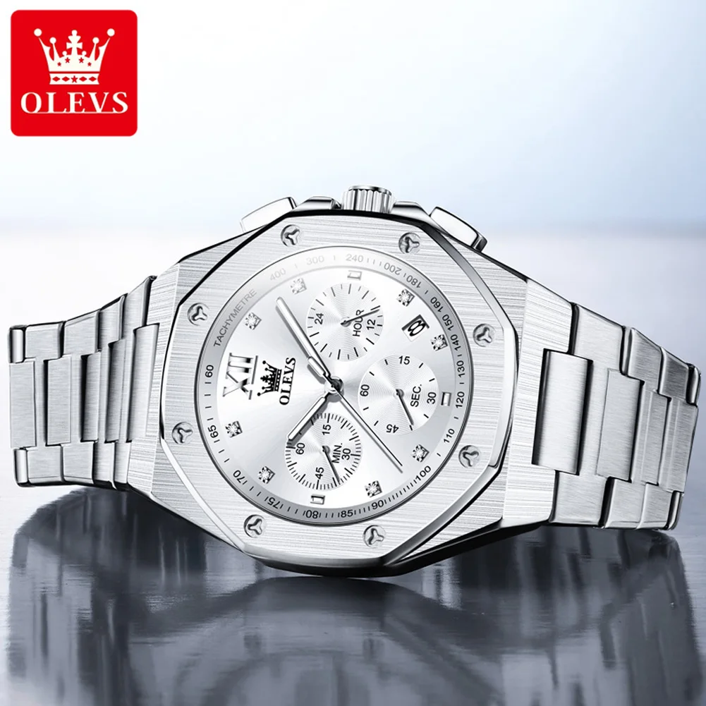

OLEVS 3626, роскошные мужские оригинальные кварцевые часы из нержавеющей стали, водостойкий хронограф с календарем, лучший бренд, мужские часы для взрослых, хардман