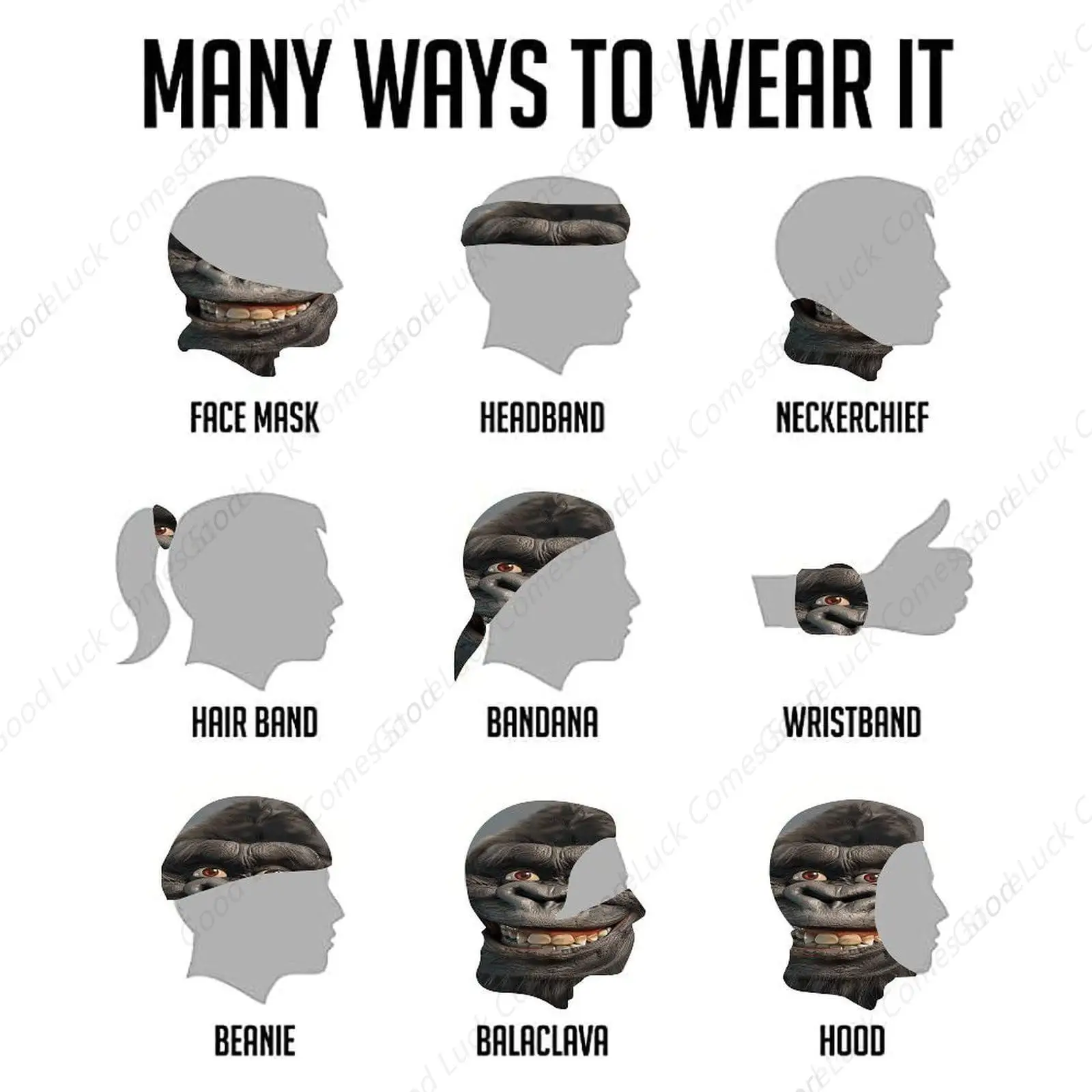 يبتسم الغوريلا صور باندانا الصيف قناع الوجه التبريد الرقبة الجراب حماية من الأشعة فوق البنفسجية وتنفس قناع التزلج وشاح الصيد #4