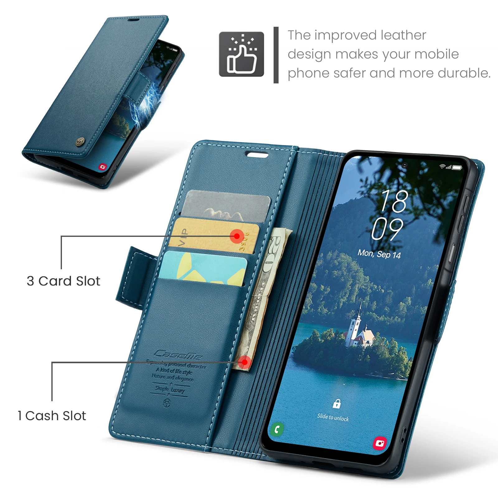 Caseme-023 For Samsung Galaxy A17 A18, Luxury Flip PU Leather Wallet Case Card Slots Money Bag Billfold Coin Purse Stand Cover
