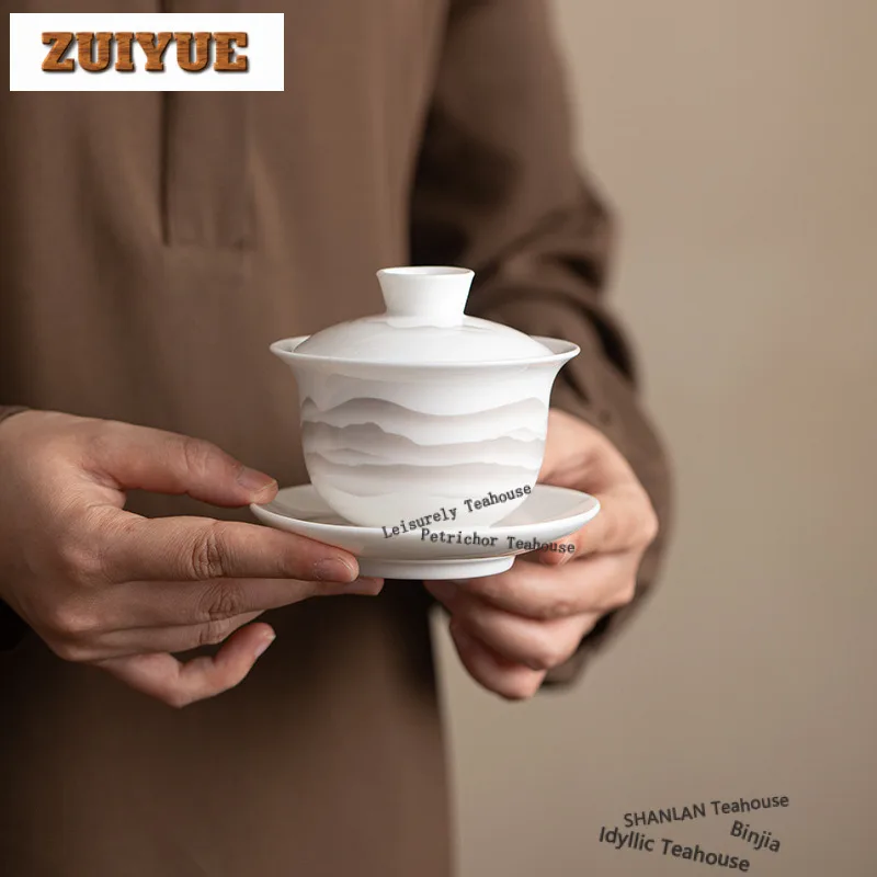 

160 мл Ink Wash Distant Mountains Hovering Gaiwan Винтажная чайная вареница Чайная чаша с крышкой Набор Чайник Крышка Чаша Чайный набор Ремесло