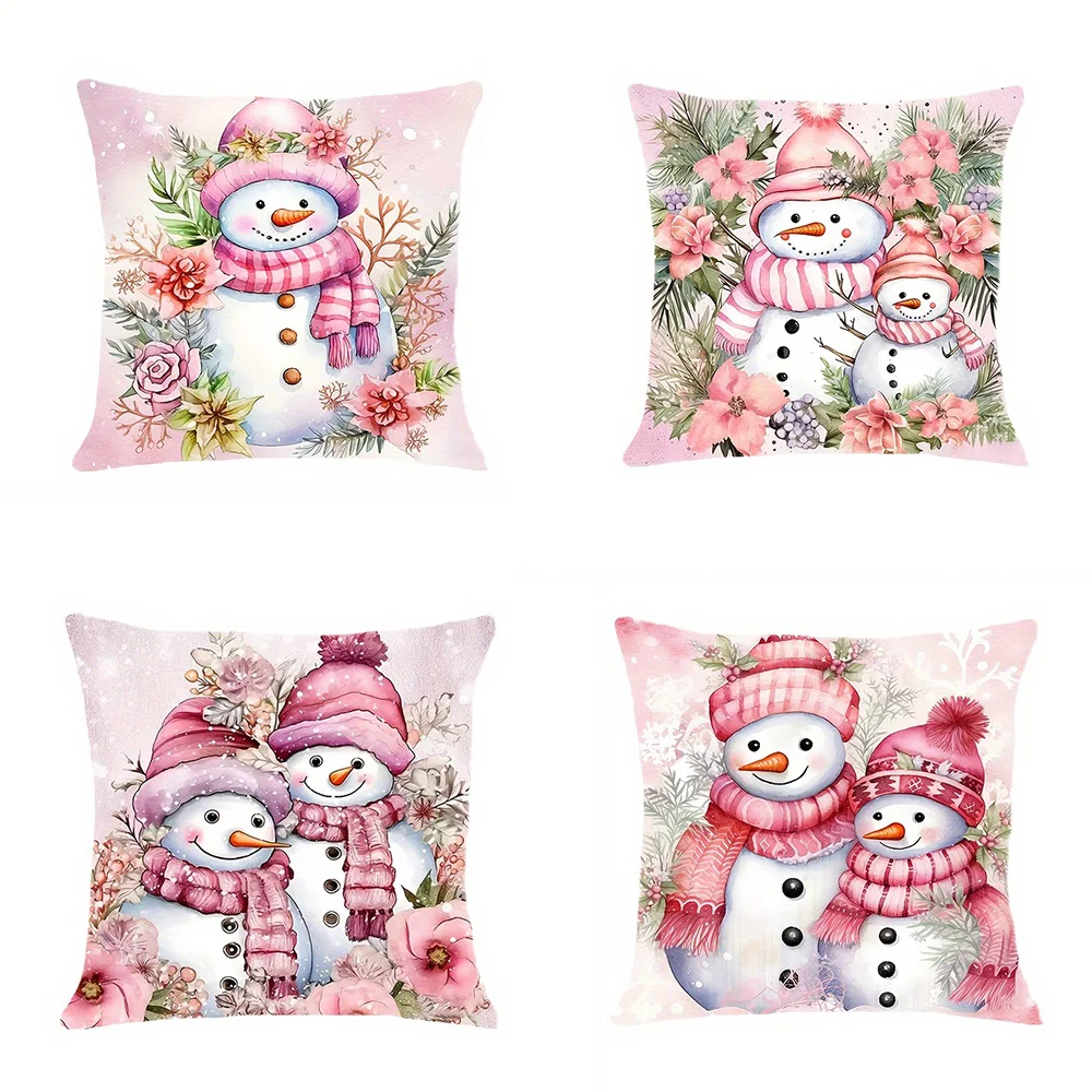 Christmas decoration pillowcase cute pink red snowman pillow cover sofa cushion suite home improvement gift for friends