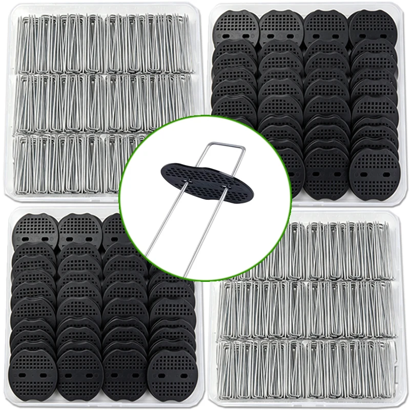Galvanized Steel Garden Stakes with Gaskets U-Shape Landscape Pins Staple Ground Nail Fence Irrigation Tubing Film Fixed Pegs