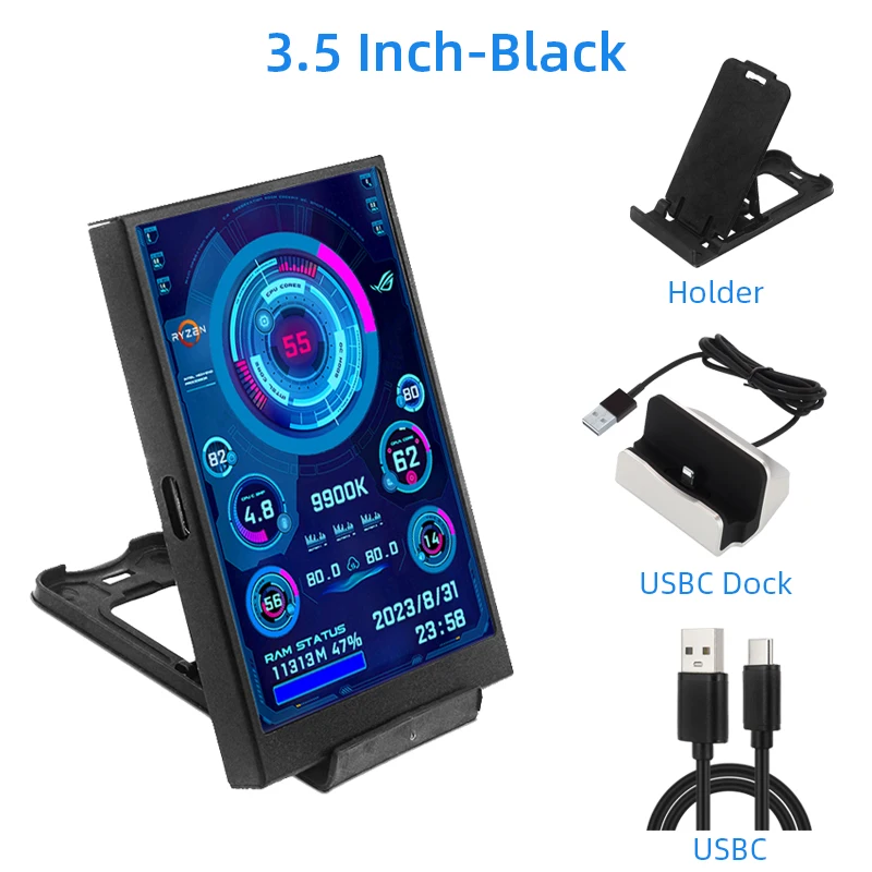 3,5-Zoll-IPS-Sekundärbildschirm, USB-Typ-C-Display, PC, Computer, CPU, GPU, RAM, HDD, USB-Monitor, LCD, kein AIDA64 für Windows 10, 11