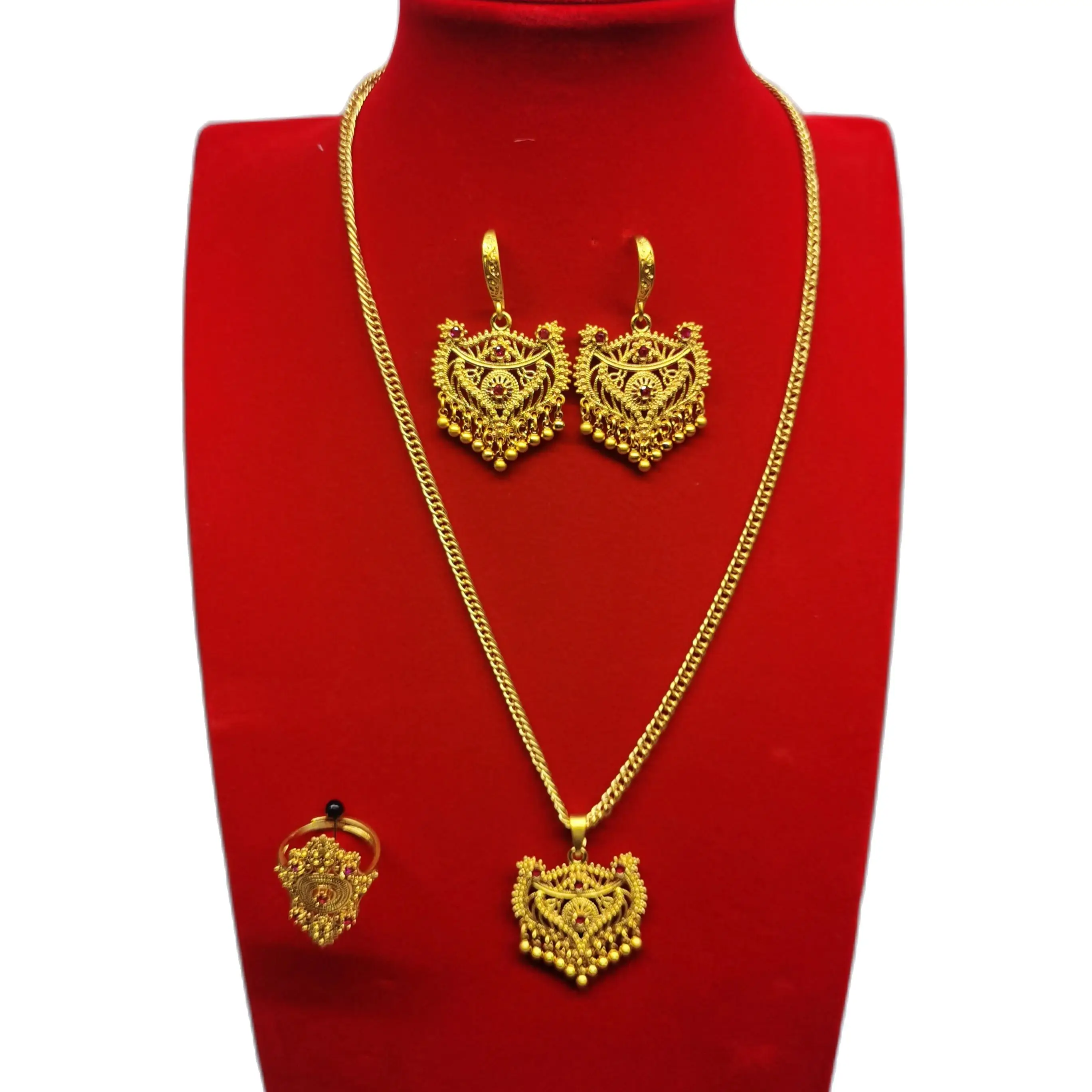 Dubai 24K Gold Plated Jewelry Bridal Necklace Earrings Women's Ring 3-Piece Set YY10484