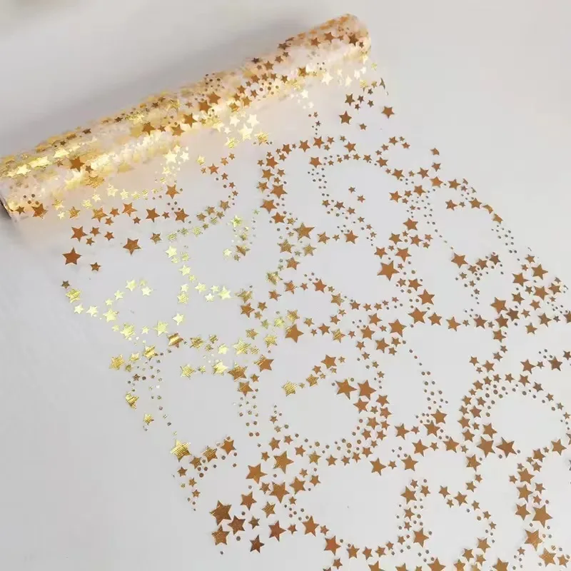 Mesh Gilding Star Table Runner Party Wedding Banquet Decoration Anti-Stain Table Cover Christmas Home Tablecloth 28x300cm/500cm