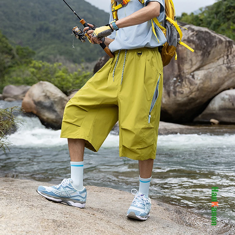 Men's Outdoor Cool Touch Shorts Packable Lightweight Breathable Seven-point Capri Pants Summer Loose Fit Basketball Gym