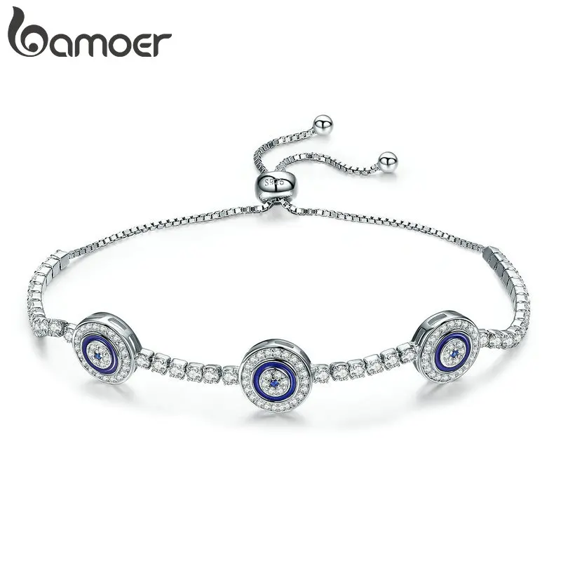 

Bamoer Genuine 925 Sterling Silver Evil Eye Bracelet Turkish Blue Tennis Chain Guardian Original for Women Pure Fine Jewelry