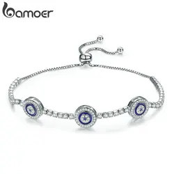 Bamoer Genuine 925 Sterling Silver Evil Eye Bracelet Turkish Blue Tennis Chain Guardian Original for Women Pure Fine Jewelry