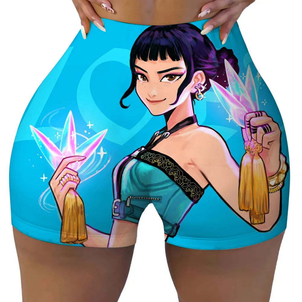 Summer Womens Tight Shorts Broken K-pop Demon HuntersPrinting Fitness Short Pantsstretch Soft Thin Female Sport Swear