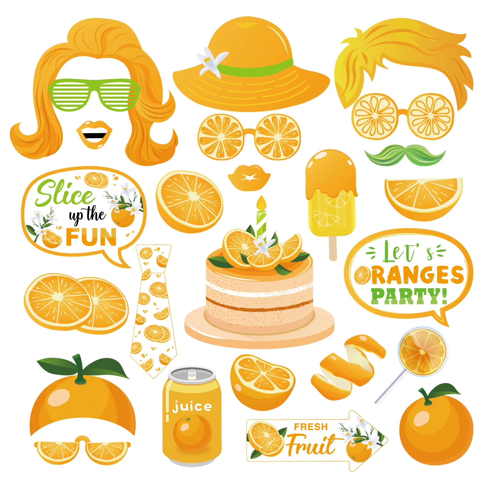 Orange Obst Kuchen Saft Foto kabine Requisiten Dekoration Hüte Glaeese Festival Party Photo booth Prop Brille Maske Party liefert