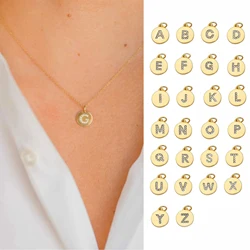 CARLIDANA Classic Minimalist Alphabet 26 Crystal Letter Charms Round Pendant Necklace Letter Stainless Steel DIY Necklace