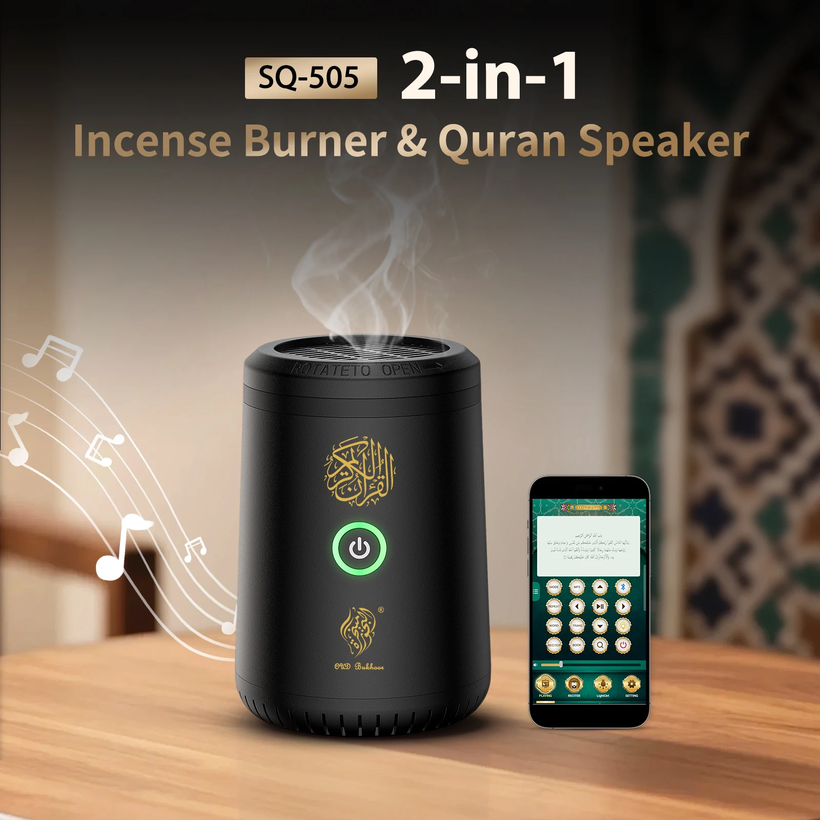 Mini quemador de incienso eléctrico portátil con altavoz del Corán, difusor de Aroma árabe Bakhoor, soporte de incienso recargable