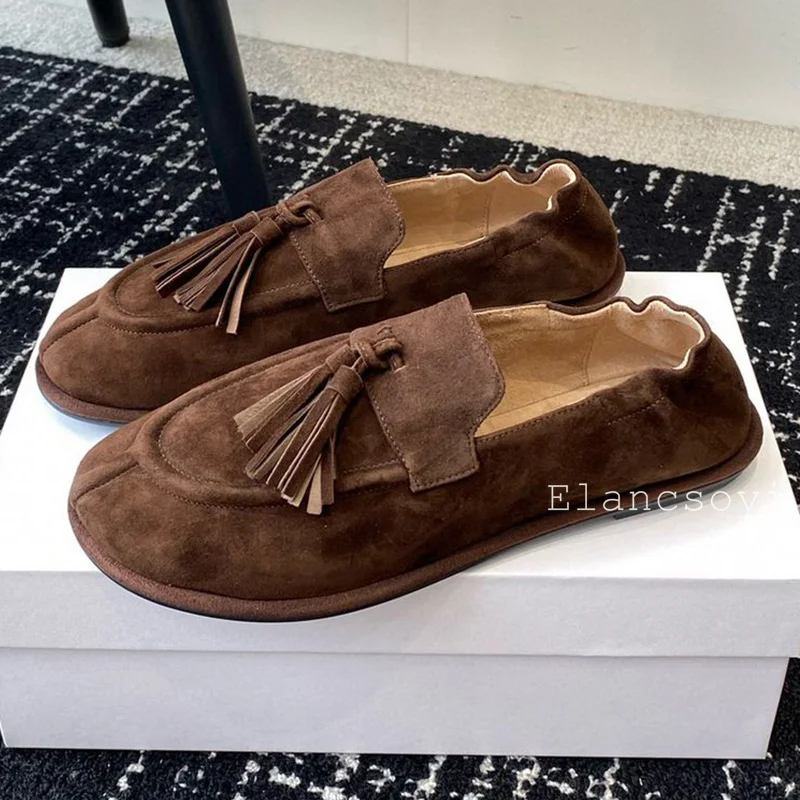 Primavera autunno punta tonda retrò mocassini in vera pelle Design nappa da donna scarpe basse con fascia elastica scarpe singole da passeggio Casual