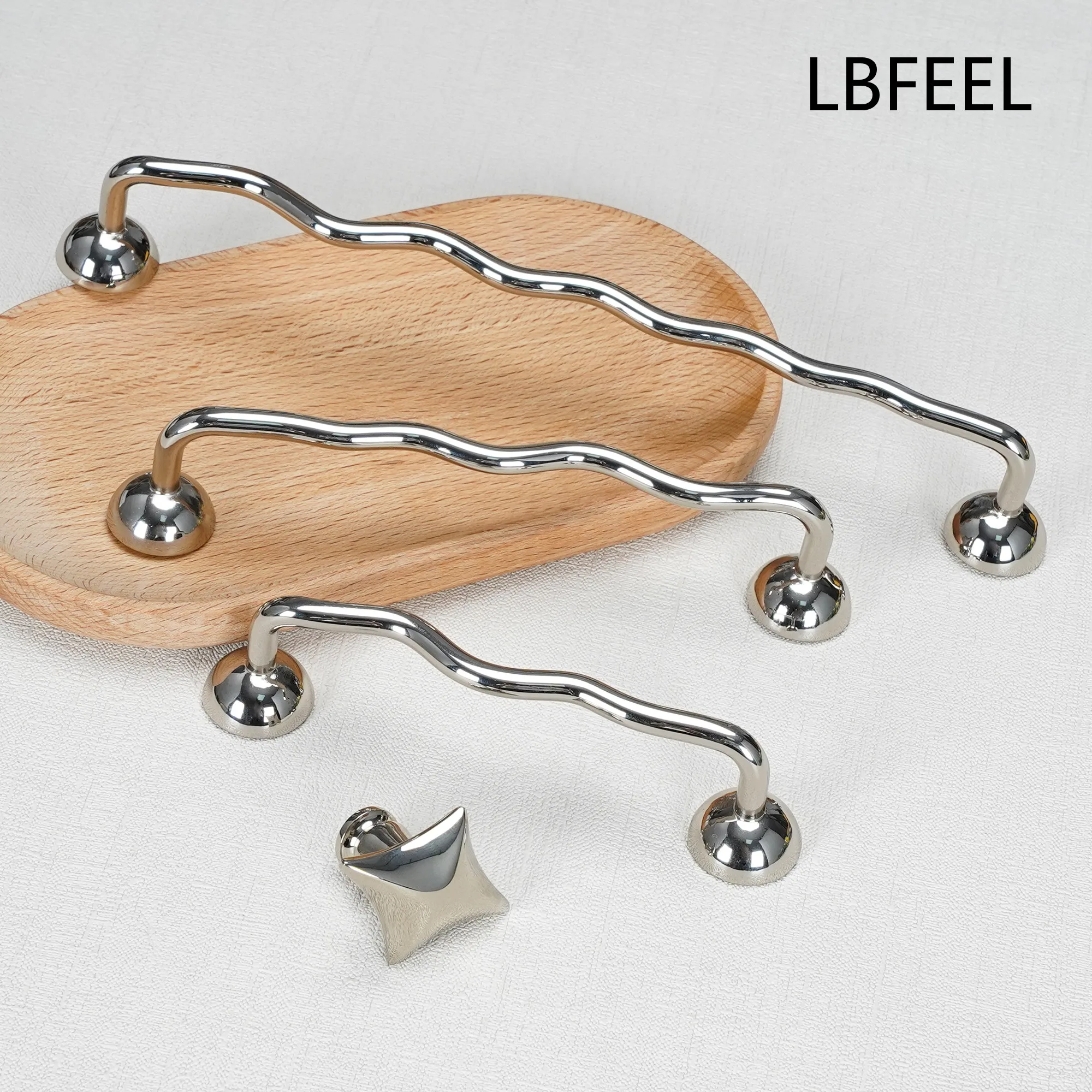 Titanium Silver Drawer Pulls Wave Furniture Handles Brass Dresser Knobs Pull Curved Kitchen Door Handles Cabinet Hardware LBFEEL