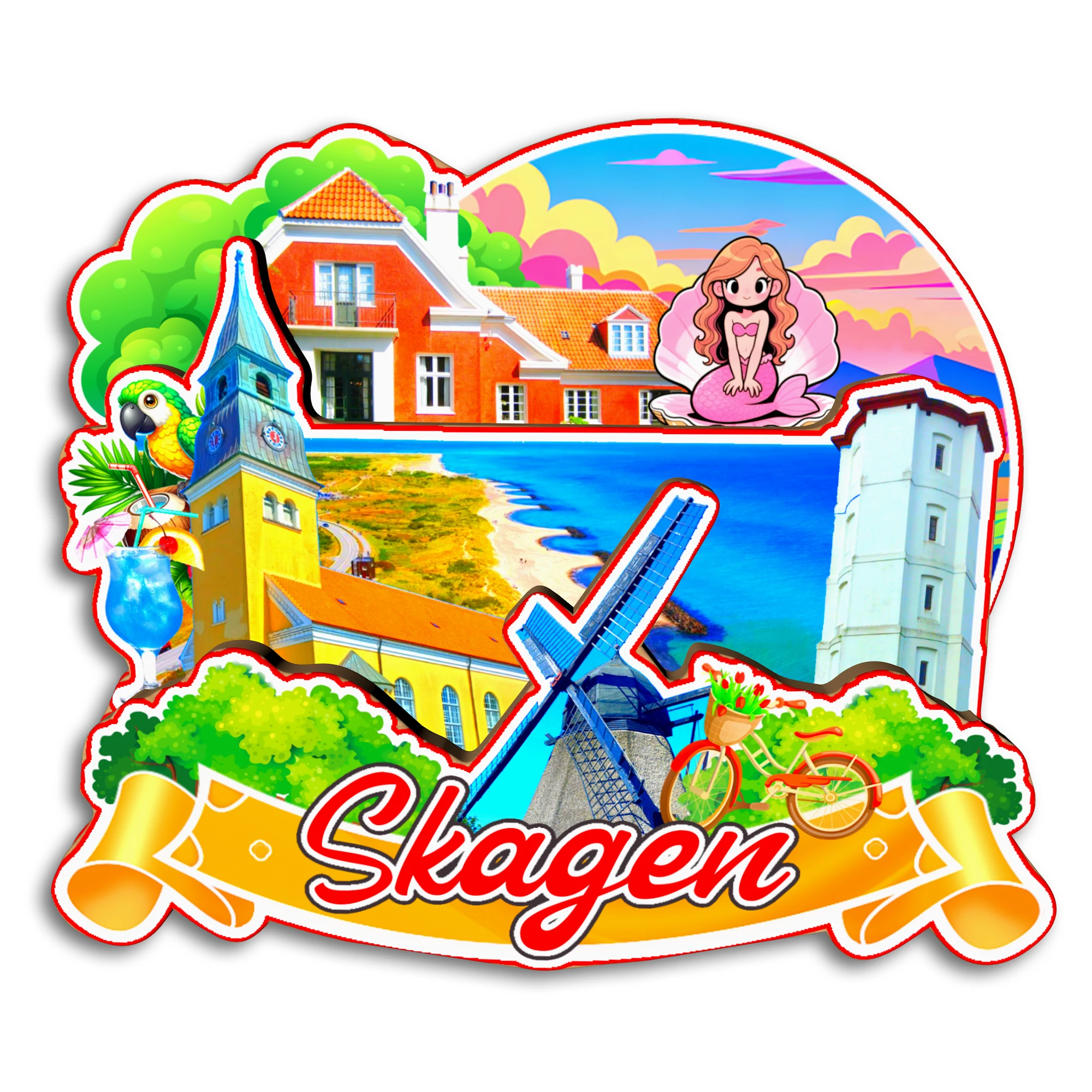 Imán para Refrigerador Skagen Bornholm Gilleleje Esbjerg Herning DENMARK, Recuerdo de Viaje, Regalo, Adhesivo Decorativo Hecho a Mano para Refrigerador