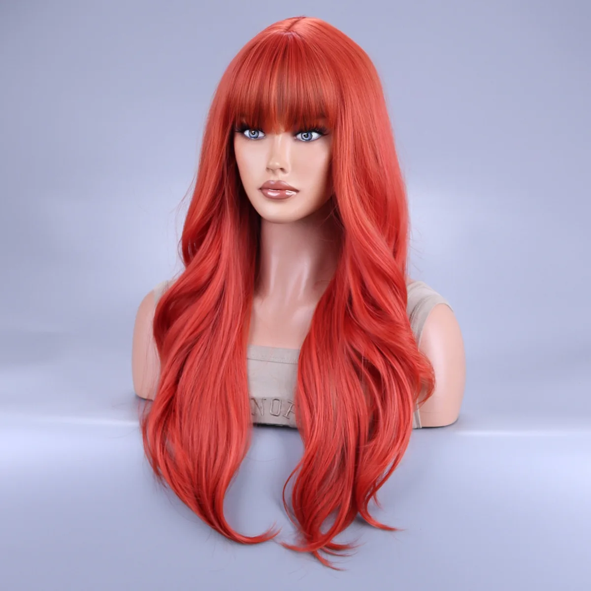 باروكات صناعية حمراء طويلة مموجة من MSIWIGS للنساء مع غرة للحفلات التنكرية، شعر أحمر مقاوم للحرارة #2