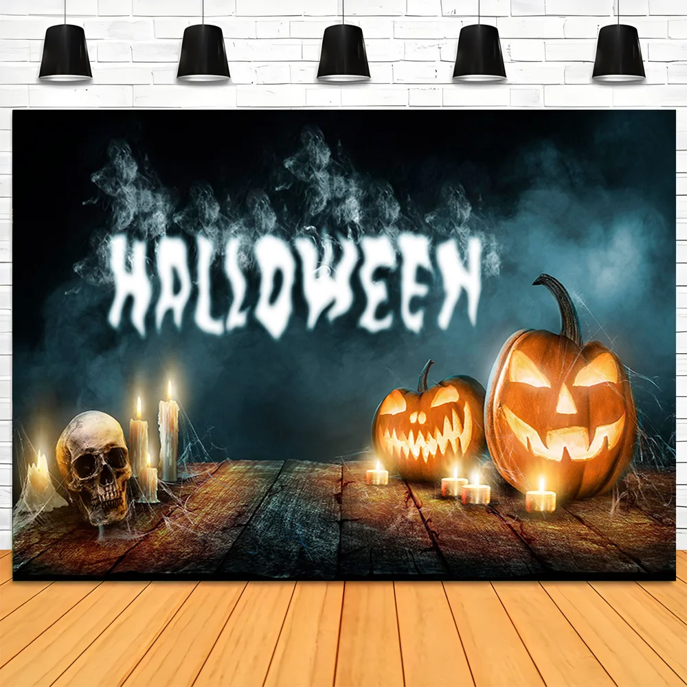 Halloween Backdrop Full Moon Scary House Night Castle Graveyard Forest Bats Pumpkin Lantern Spooky Photography Background  SJ-4