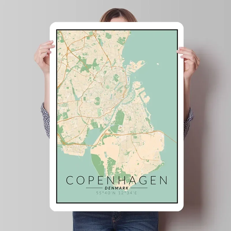 Карта Копенгаген, плакат, карта, металлический знак, украшение для гаража, гостиная, жестяные таблички на заказ для настенного художественного украшения, человек, пещера, ретро