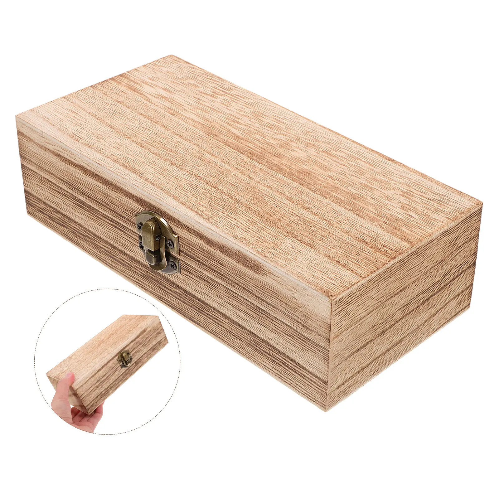 Rustic Wooden Jewelry Storage Box Rectangular Vintage Wood Box with Lid for Jewelry Trinket Organizer Desktop Storage Case
