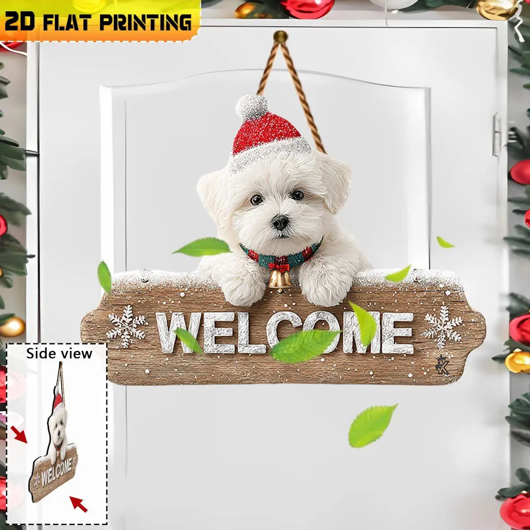 2D Flat, Outdoor Wall Decoration, Maltese Dog Christmas Wooden Sign, Animal-Themed Decor,Vintage Style Decoration,Christmas Gift