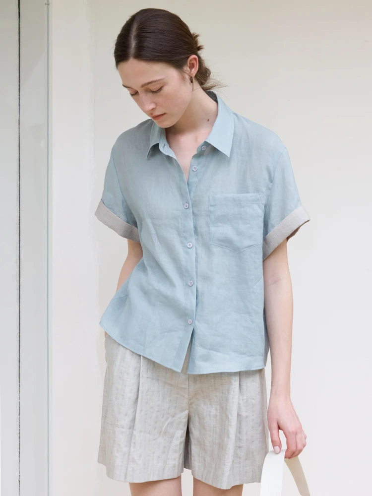 

Льняная рубашка Camon Summer для женщин: свободный крой, контрастные цвета, комфортная, дышащая, с защитой от УФ-излучения, тонкая, стандартный крой