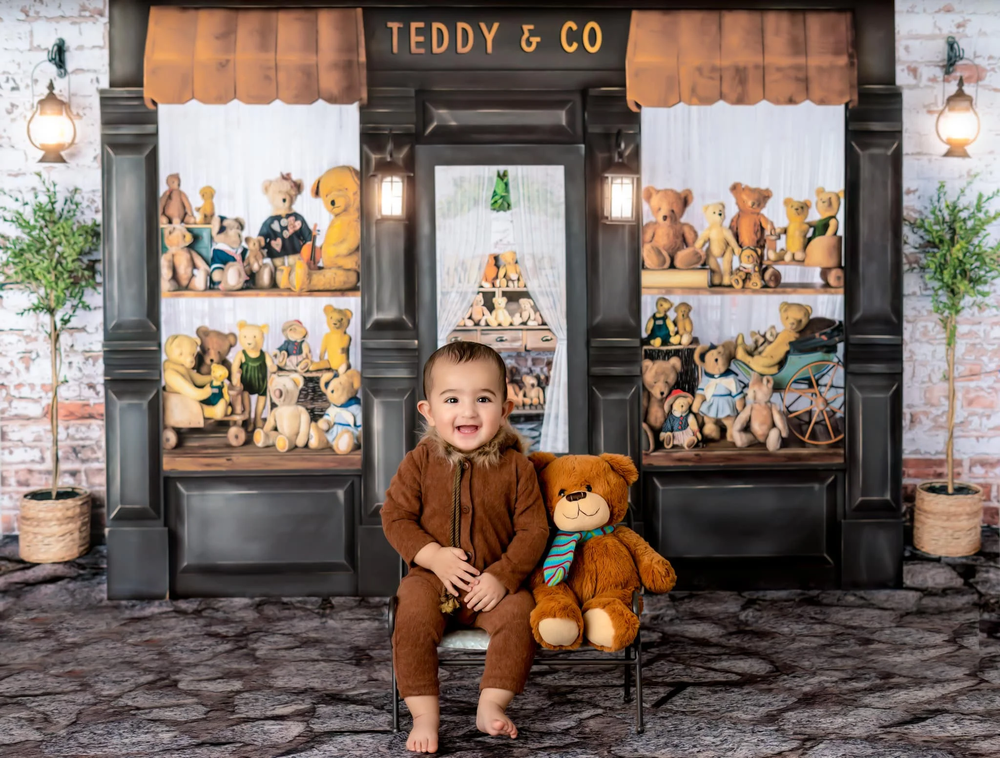Downtown Shop Backdrops Kids Baby Birthday Cake Smash Photography Child Photocall Backgrounds