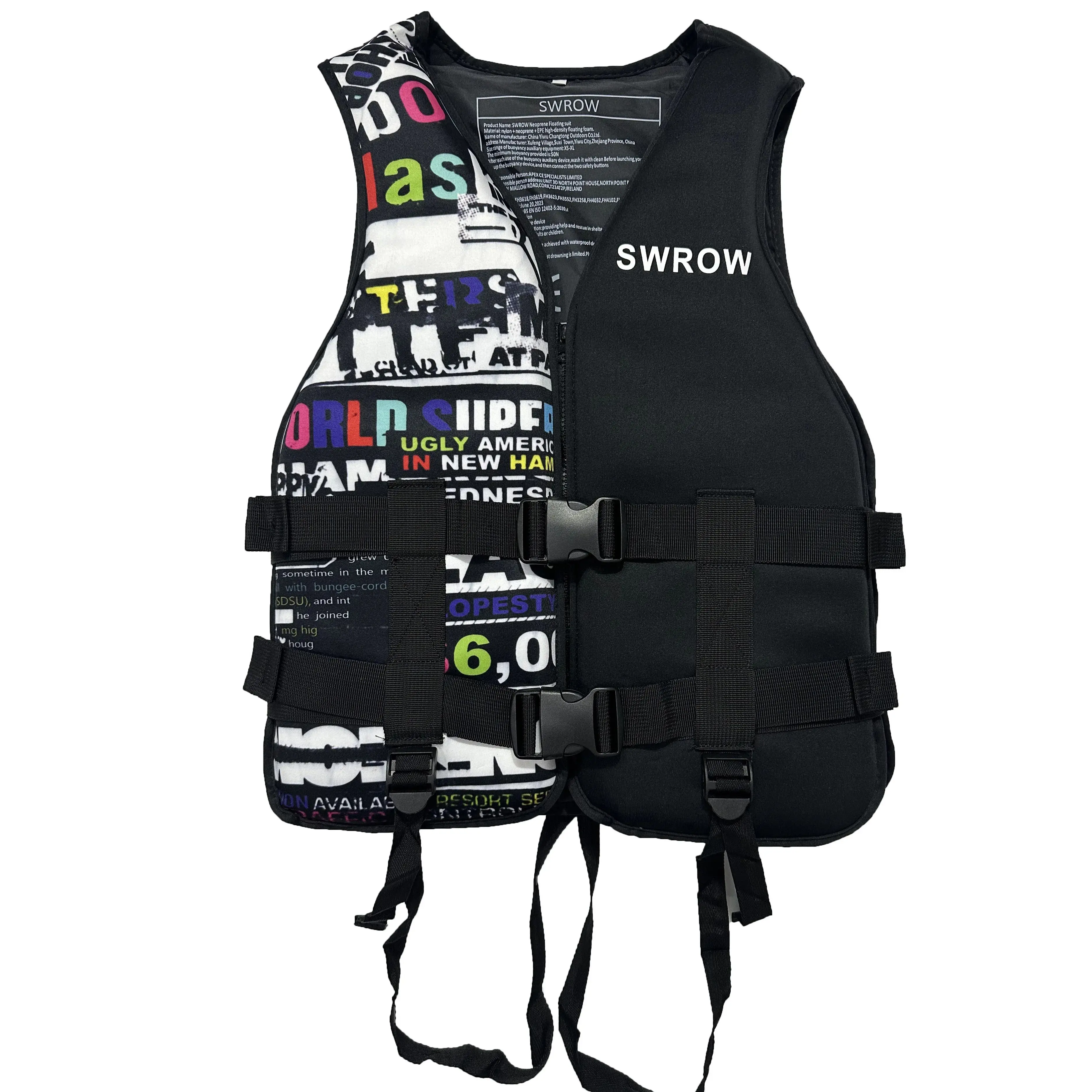 Gilet de sauvetage SWROW Super flottabilité en néoprène pour le surf, le rafting, le kayak, la pêche, le jet ski, les sports nautiques, la natation, le sauvetage