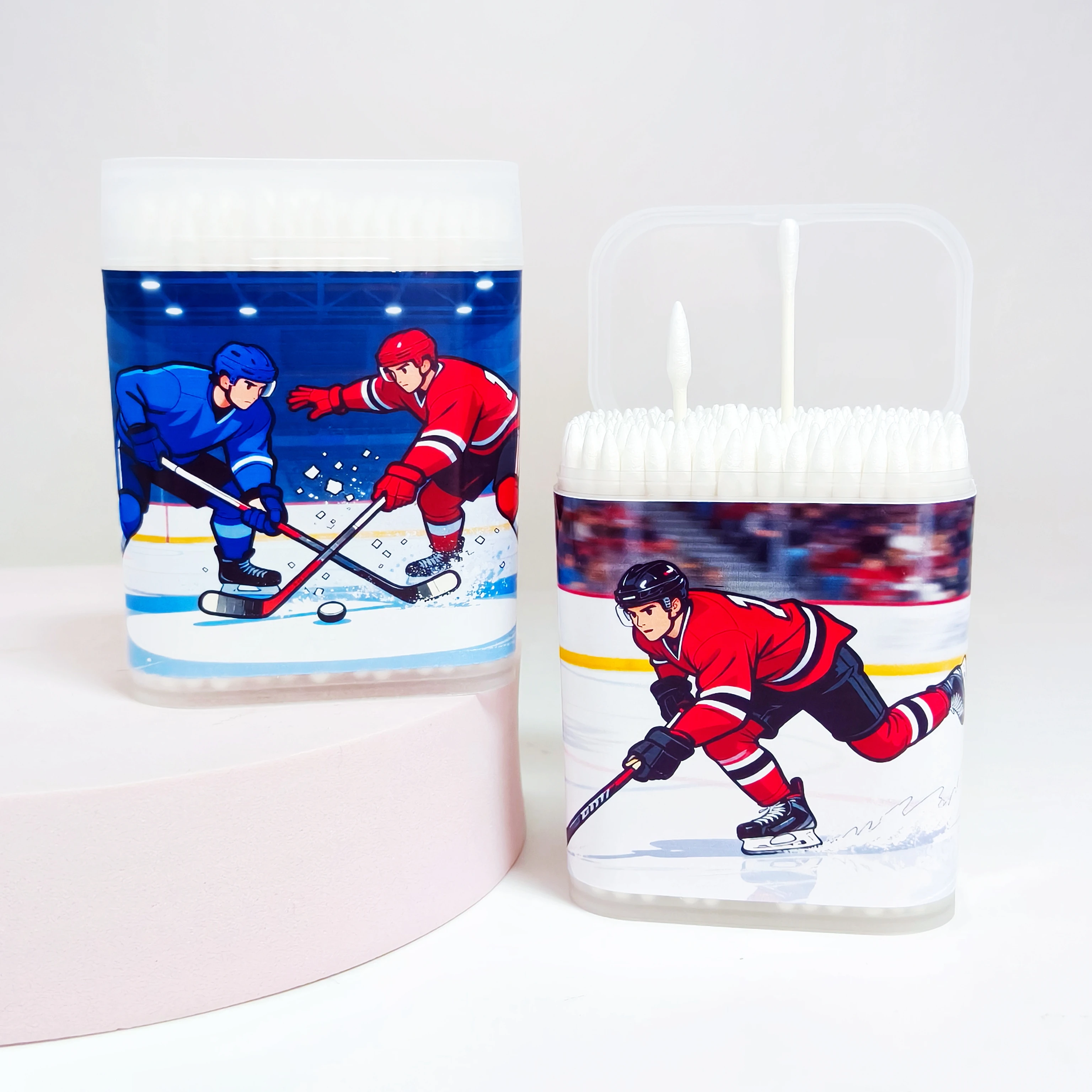 400 pcs/600 pcs ijshockey patroon dunne as wattenstaafje wit frosted doos double-ended wattenstaafje
