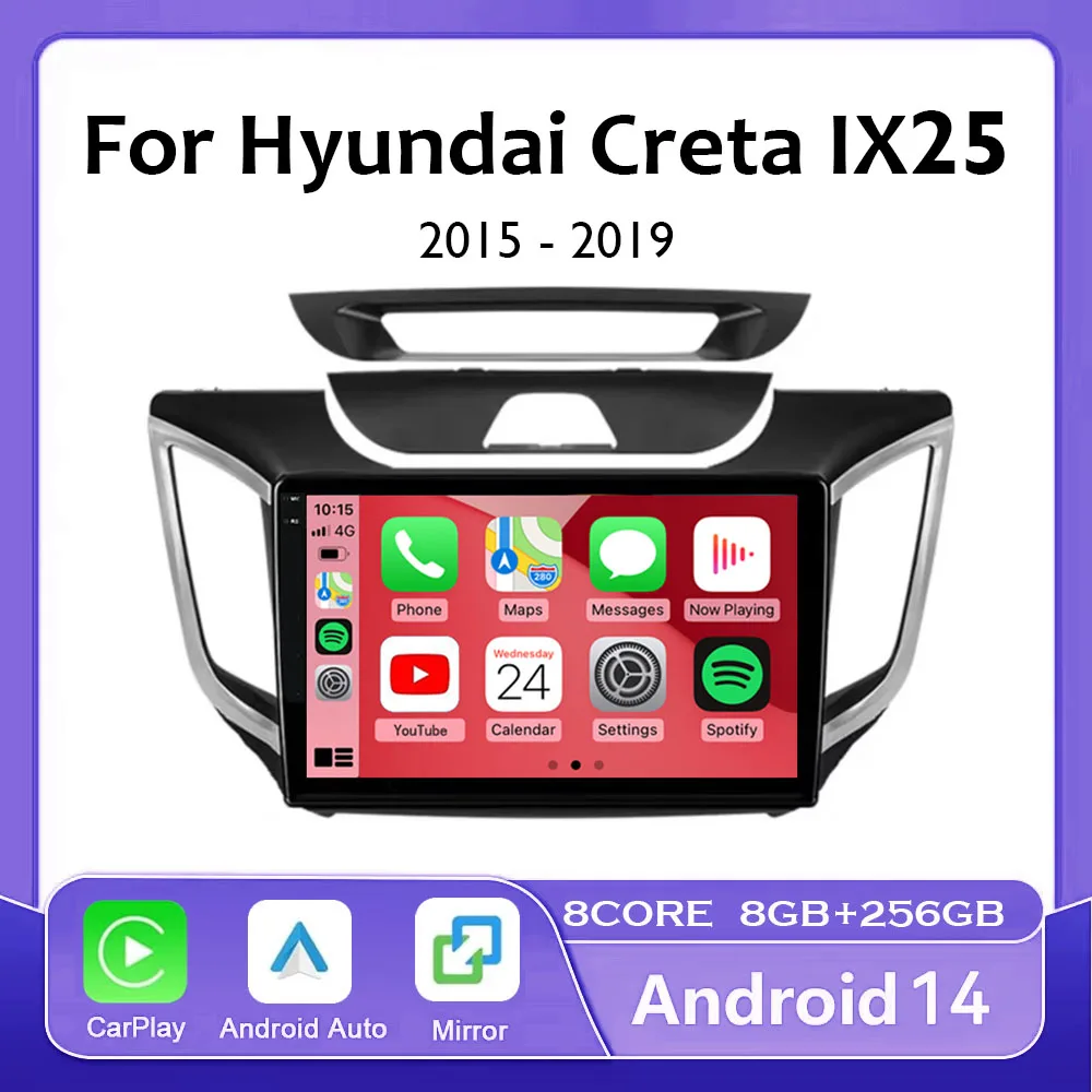 Android 14 Car Radio For Hyundai Creta ix25 2015-2018 Multimedia Video Player GPS 4G Wireless Carplay Auto Stereo RDS Head Unit