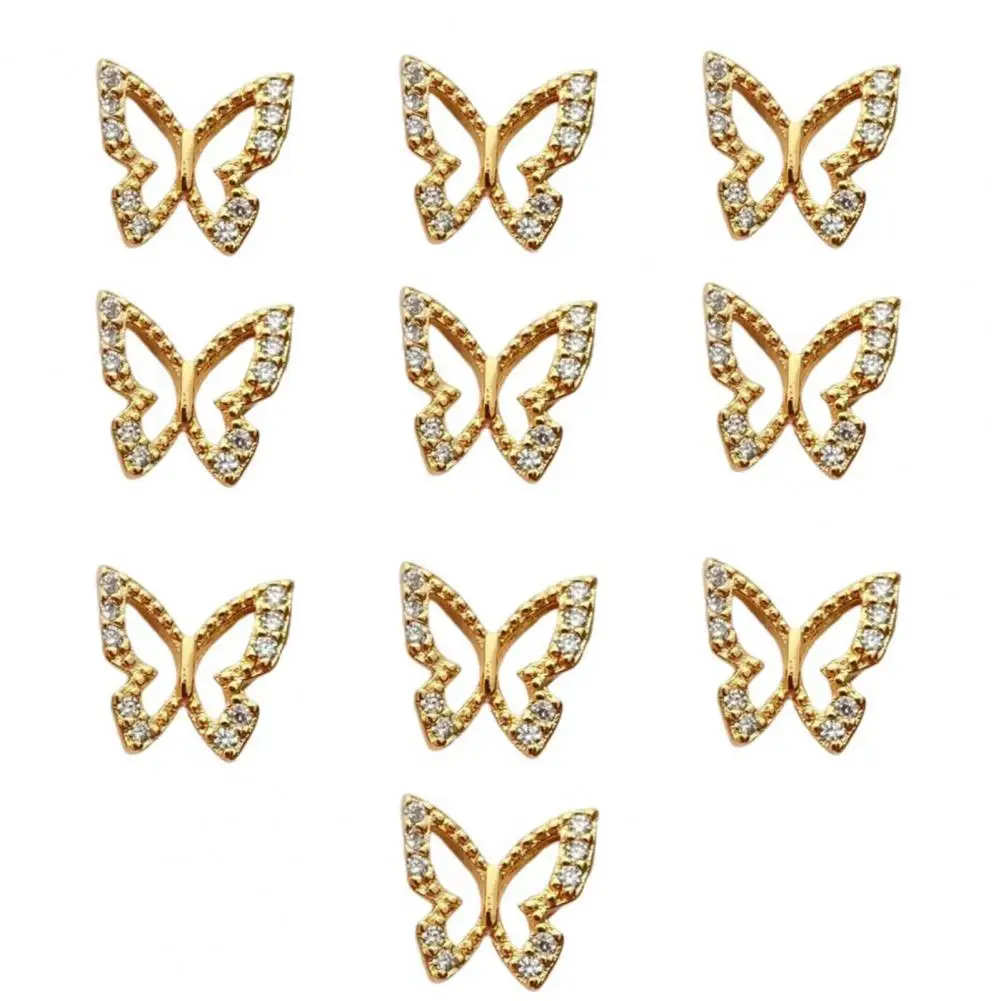 10Pcs Stylish Waterproof Various Shapes Crown Butterfly 3D Manicure Art Pile Cubic Zirconia Decor Nail Supplies