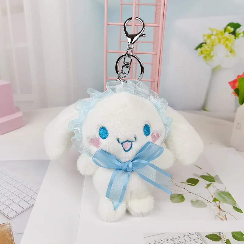 SANRIO Cinnamoroll Plush พวงกุญแจน่ารักตุ๊กตาของขวัญพวงกุญแจห้อยกระเป๋า