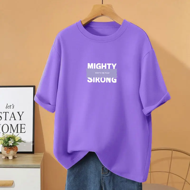 

Women Clothing Cartoon Letter Printed Top Tee, 100% Cotton O-neck Basic Pullovers, Summer Fashion Loose Casual T-shirt