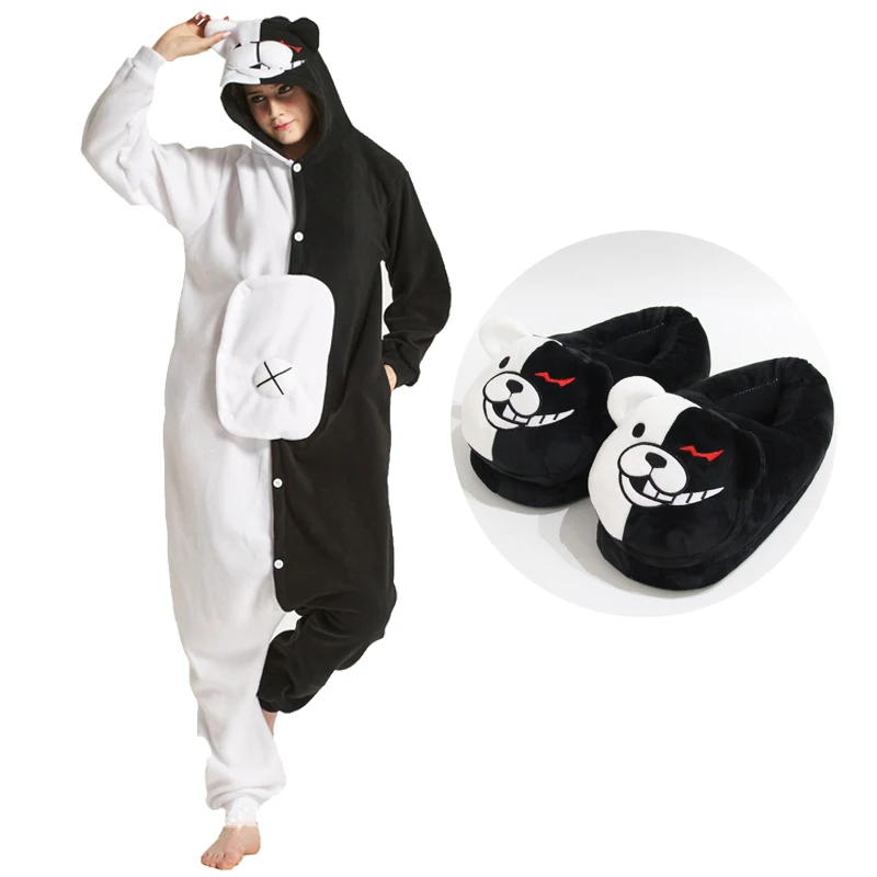 Monokuma Unicorn Kigurumi Pajama Adult Onesie Anime Bear Jumpsuit Black White Animal Pajamas Women Halloween Party Suit Overall