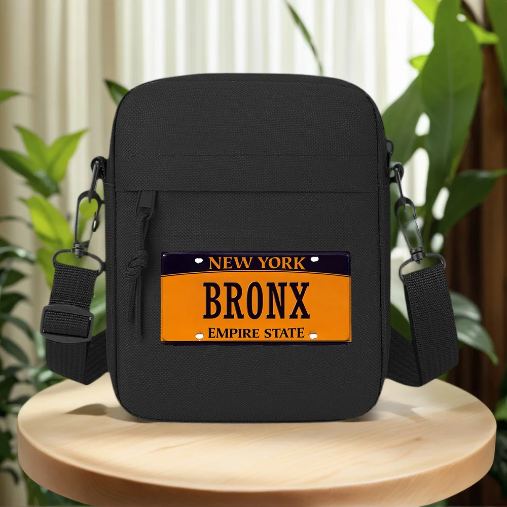Bronx license plate Empire State yellow Men Crossbody Bag Single Shoulder Women Cartoon Anime Film Printing Design Unisex