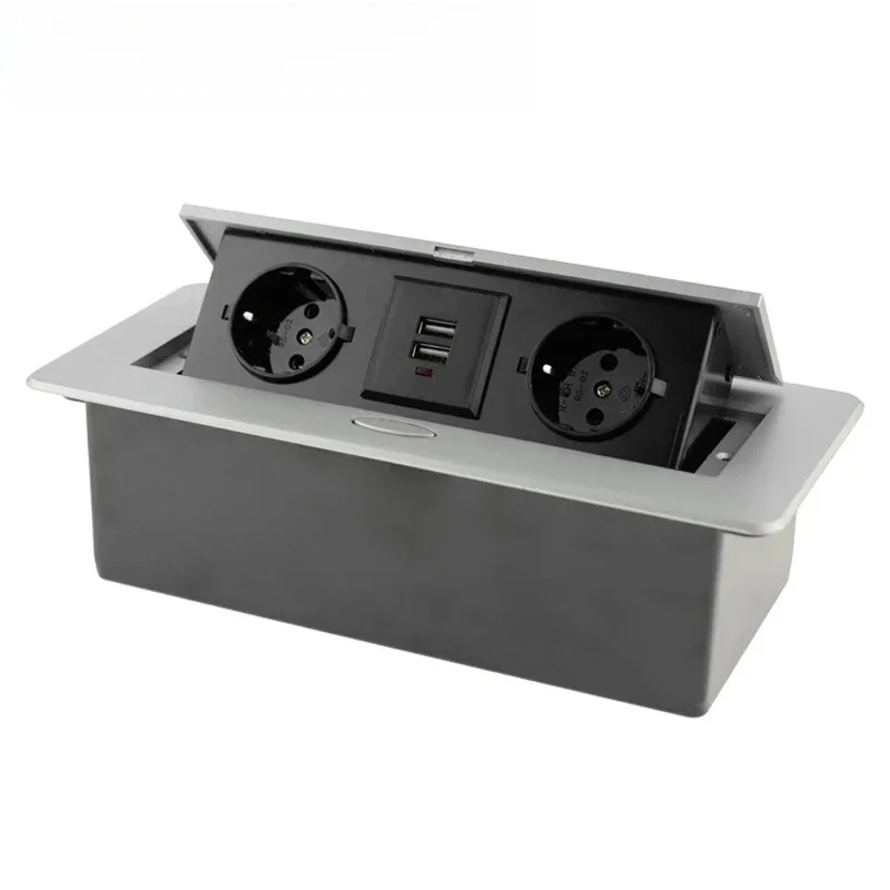 ADEAUp Countertop Socket Aluminum Eu Standard With Dual Usb Type C Hidden Type Table Socket Office Kitchen Cabinet Desktop Outle