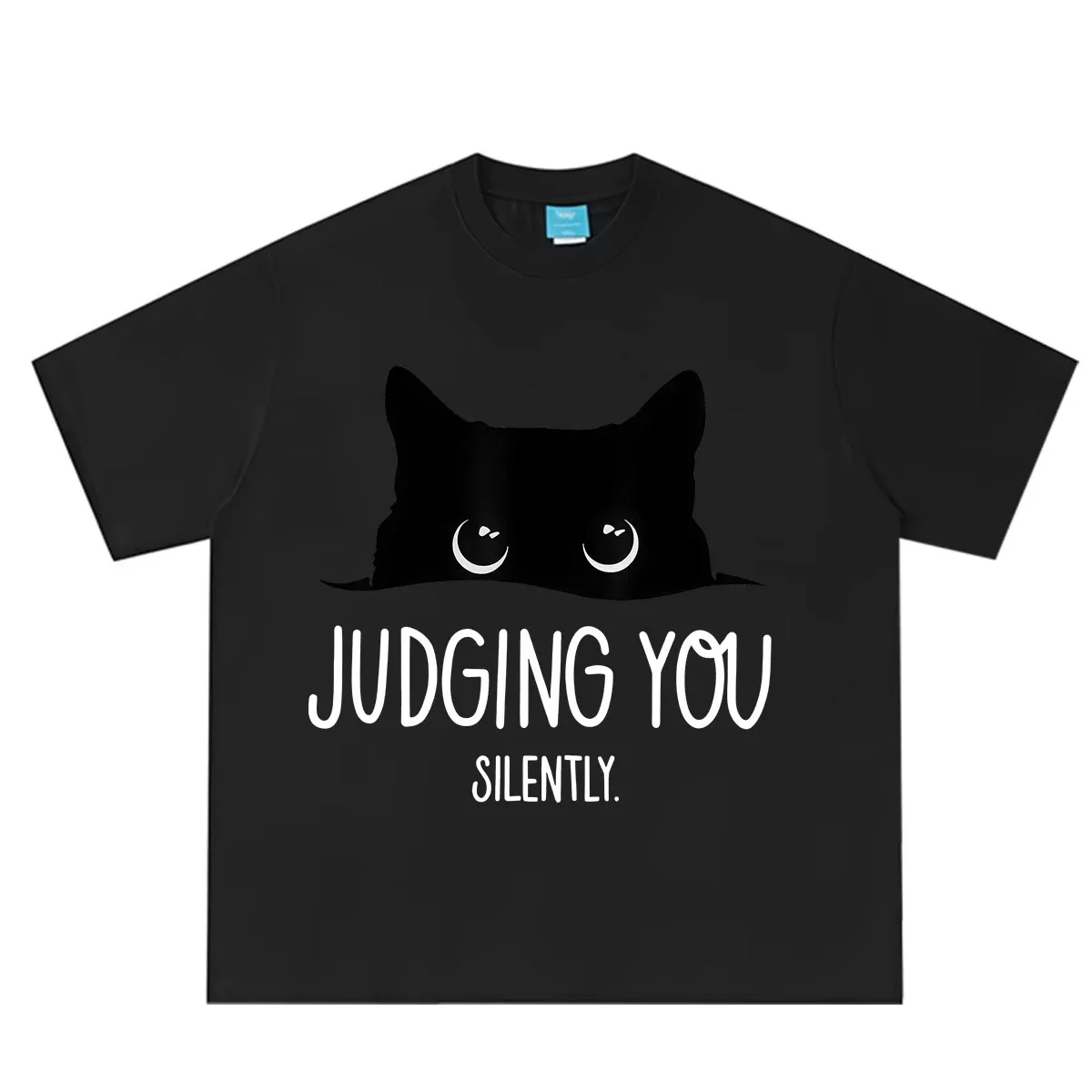 Cat Judging You Silently Funny Cute Cat Meme T Shirt Women Fashion T-shirt Summer Short-sleeved Loose Ca-shirts