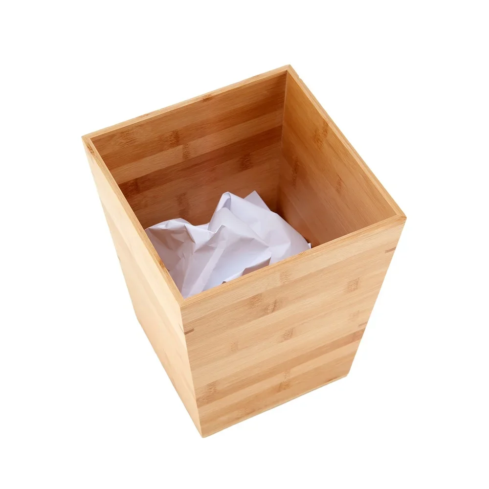

Bamboo Bathroom Wastebasket Eco-Friendly Compact Trash Can Open Top Design Modern Waste Bin Indoor Use Wooden Organizer