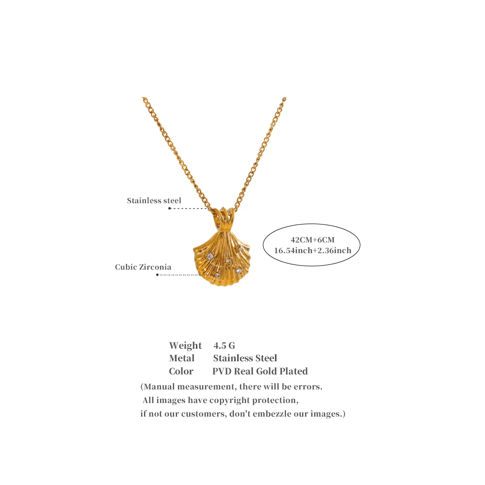 Yhpup Ocean Style 316L Stainless Steel Casting Zirconia Metal Shell Necklace Fashion Pendant Trendy Summer Jewelry Waterproof
