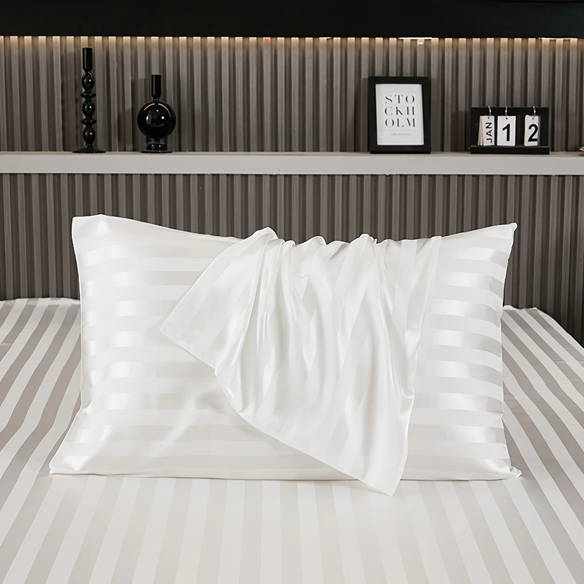2pc Simple and Versatile Solid Color Forged Tribute Stripe Pillowcase Set of 2, Soft and Smooth, Beautiful and Elegant, Machine