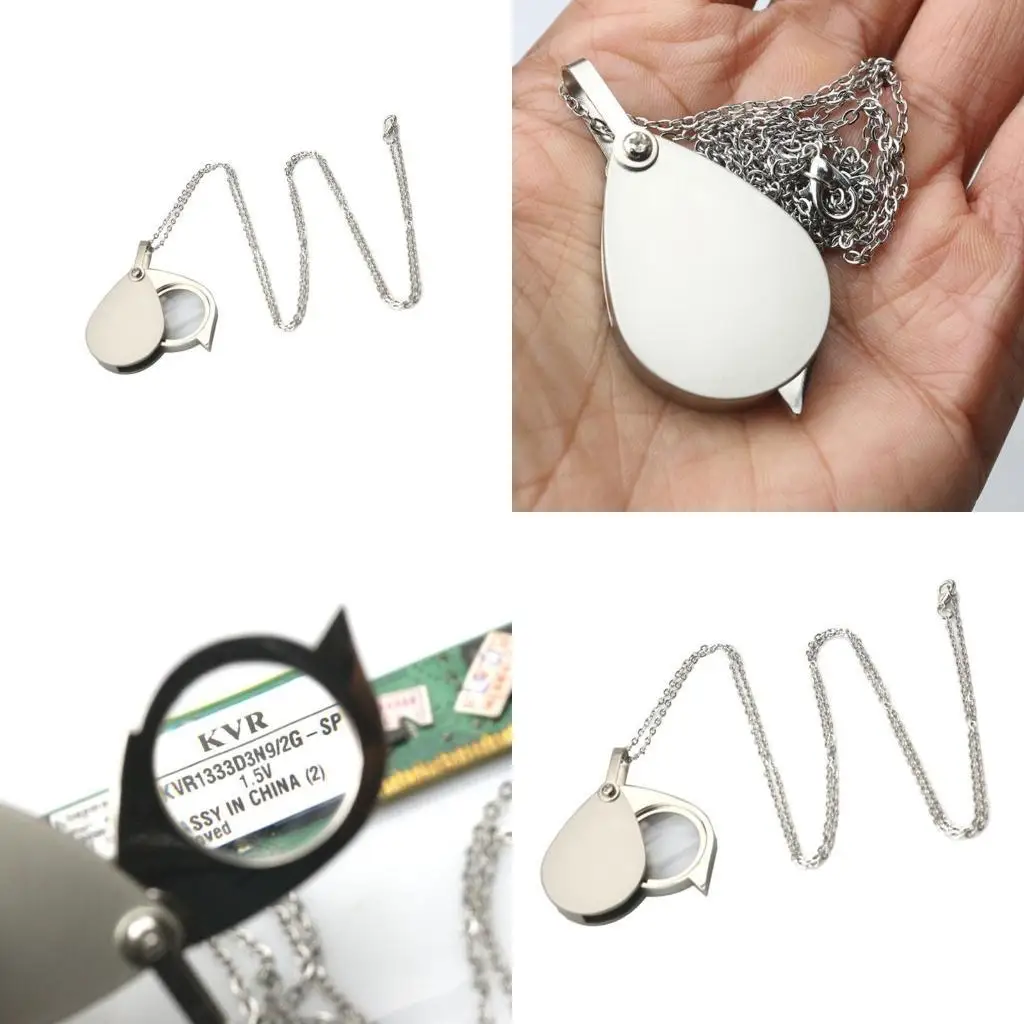 

Y1UD 10X Glass Lens Necklace Chain Magnifier Monocle Pendant Newspaper Books Reading Tool Microscope Jewelry Loupe