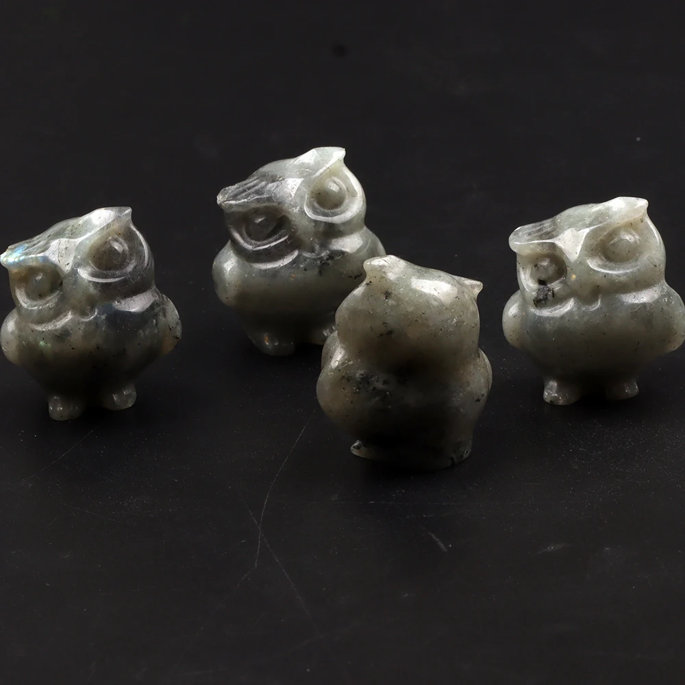 1.5 Inch Natural Jade Crystal Owl Figurine Semi Precious Stone Amethyst Crystal Animal Handicraft Bird Statue view 4