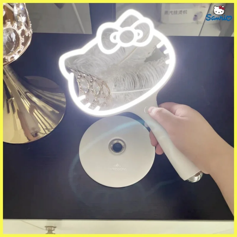 Genuine Sanrio Hello Kitty Kawaii Led Handheld Portable Vanity Mirror Cartoon Rechargeable Desktop Makeup Beauty Mirror Toys