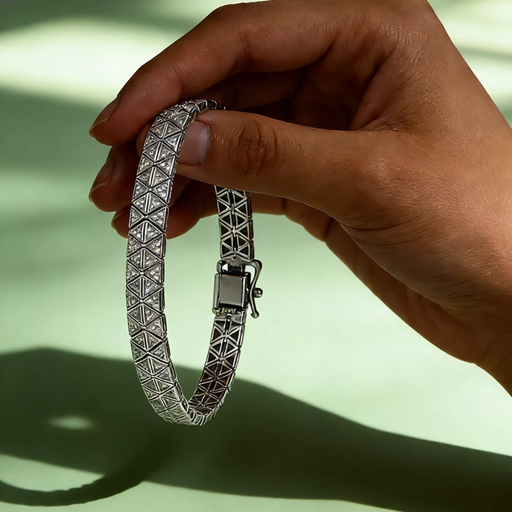 

TEMGF Luxury Moissanite Cuban Bracelets 925 Sterling Silver for Women Men 1mm Lab Diamond Hiphop Hand Chain Party Fine Jewelry