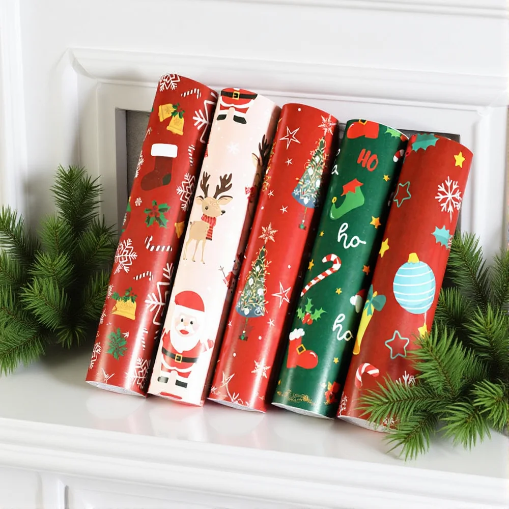 

Новая рождественская упаковочная бумага Рождественская елка Подарочная упаковочная бумага Санта-Клаус Подарочная упаковка Декор DIY Крафт-бумага